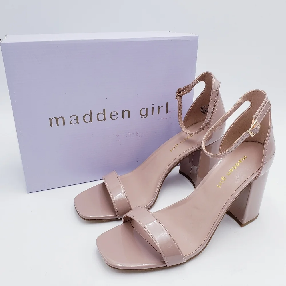 Madden Girl‎ STAR Block Heel Platform Sandal Ankle Strap Square Toe Pink Size 10